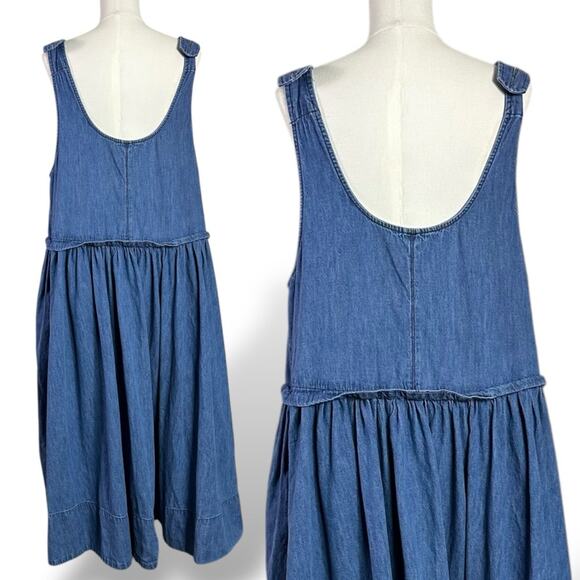 Free People Retro 90s Soraya Light Denim Sky Drop Waist Midi Jumper Dress Medium - Picture 10 of 13